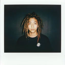 a boy with colored dread hair in dark room flash, 4 k, polaroid effect!!!