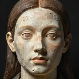 very very beautiful portrait photo of 3d face made from primitive objects, Perfect face, extremely high details, realistic, by Giuseppe Arcimboldo, Edward Hopper, Rene Margitte,