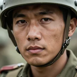 Vietnam war GI, close up, face shot, photorealistic
