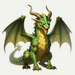 a green and yellow dragon with large horns, a character portrait by Alex Horley-Orlandelli, deviantart, antipodeans, lovecraftian, concept art, grotesque