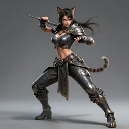 beautiful female cat martial arts fighter catgirl character street fighter full - length image, concept art futuristic norse, anime art, intricate details, highly detailed photorealistic portrait in the style of adam hughes, seseon yoon, artgerm and warren louw