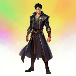 spiky black short hair and glasses mage male white, dndbeyond, bright, colourful, realistic, dnd character portrait, full body, pathfinder, pinterest, art by ralph horsley, dnd, rpg, lotr game design fanart by concept art, behance hd, artstation, deviantart, hdr render in unreal engine 5