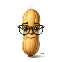 anthromorphic peanut with nerdy glasses, realistic drawing
