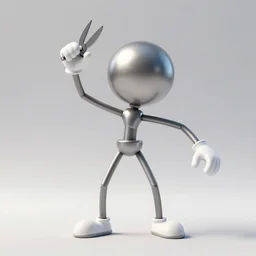 3 d studio render simplistic!!! minimalistic!!!! character concept for a cartoon metal character with scissor arms, a round metal head, a body made of metal poles, arms made of ( ( ( scissor arms!!!! ) ) ), and white metal gloves. flexible!!!!! posing, dynamic!!! expressive!!! trending on artstation, octane render, unreal engine 5 render
