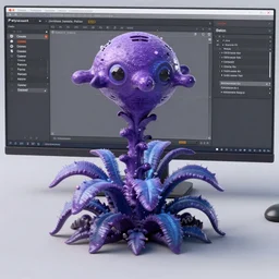 a purple and blue alien plant, a computer rendering by jonathan zawada, pelton, featured on polycount, computer art, rendered in cinema 4 d, octane render, rendered in maya