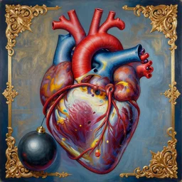 human heart tied with time bomb, by andy warhol, painting, insanely detailed and intricate, hypermaximalist, elegant, ornate, hyper realistic, super detailed
