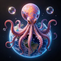 photo of a chtulu mandelbulb schpongle octopus bioshock xenomorph portrait over a planet earth, vibrance color scheme, by wlop by jungyeonmin and james jean jhonseru jsezz artstation and greg rutkowski, biomechanical, lens orbs, global illumination, architectural, volumetric lighting, fine details, japandi, hyperrealist, micro details, blender, vray