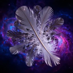 an highly detailed irregular warped fractal of feathers by Emek Golan, background of outer space neon nebulas by Pilar Gogar, 8k hdr octane render