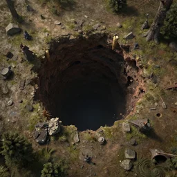 a highly detailed 4 k fantasy matte painting of magical hole in the ground. zdzislaw beksinski, artstation, cgsociety, unreal engine