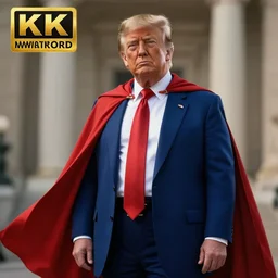 donald trump using a cape, realistic, 8 k, extremely detailed, cgi, trending on artstation, hyper - realistic render, 4 k hd wallpaper, premium prints available, octane render, award winning, by greg rutkowski