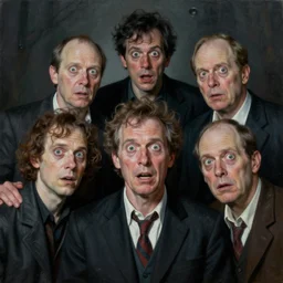 high quality high detail painting of crazy people by david mattingly and norman rockwell and nc wyeth, hd, realistic matte, photorealistic lighting, composition and layout inspired by gregory crewdson, modern supernatural horror, stephen king.