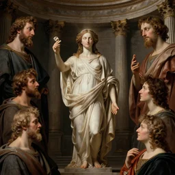 Homeric mesmerizing inner sanctum of the most venerable and beautiful truth, in the style of Jeff Easley, Jacques-Louis David, Howard Lyon, Ken Kelly, Élisabeth Vigée Le Brun, dramatic lighting, establishing shot, detailed and clear beautiful realistic faces, 8k resolution – W 1024