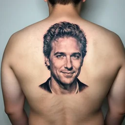 a man with a george lopez tattoo on his back, a tattoo by richard mortensen, reddit contest winner, tattoo