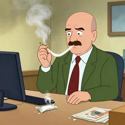 saul goodman snorting cocaine off an office table, cartoon