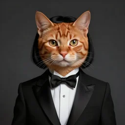 slim cruel business humanoid ginger cat in tuxedo with black bob hair, elegant, 2 d, ultra highly detailed, digital painting, smooth, sharp focus, artstation, art by ilya kuvshinov!