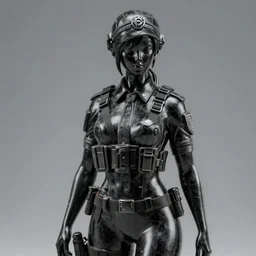 a statue of an extremely beautiful female anime riot policewoman made of black marble, 4 k, 8 k, hd, render, denoise, sharp focus, clear focus, beautiful lighting, trending on artstation, tactical gear, chest rig, straps, nylon, buckles