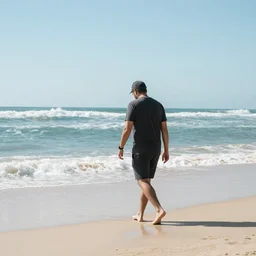 a man walking on a beach