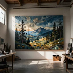 a large art studio in the style of simon stalenhag