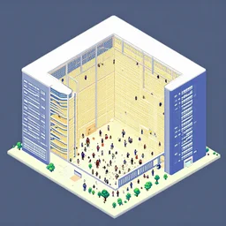 a large building with a lot of people inside of it, computer graphics by hariton pushwagner, behance contest winner, institutional critique, isometric, pixel perfect, 2 d game art