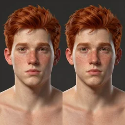 portrait of short and stocky, 1 9 - year - old male twins with red hair and freckles, hyper realistic face, beautiful eyes, character art, art by mark brooks, hyperdetailed, cryengine, trending on artstation, digital art