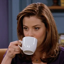 lily aldrin ( himym ) drinking coffee in a cup, very detailed face