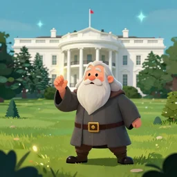 gandalf attacks the white house, cartoonish cute, pine trees, magical atmosphere, trending on artstation, 3 0 mm, by noah bradley trending on artstation, deviantart, high detail, stylized portrait