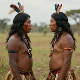 two indigenous people trusting each other, fantasy art