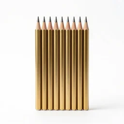 brass colored pencil set, professional product shot, isolated on a pure white background, centered, entire object in frame, sharp focus, soft studio lighting
