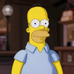 a homer simpson portrait, clear focus, bokeh effect, high res, hasselblad, dslr, professional, cinematic