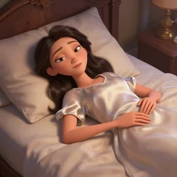 cassandra cain in satin, sleeping in the a huge bed, beautiful face!!!!, 2 7 years old, cg animation, lifelike, animated, realistic, character select portrait, by artgerm, greg rutkowski, alphonse mucha, 3 d