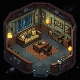 a officer's living quarters, on a spaceship, from a space themed point and click 2 d graphic adventure game, set design inspired by hg giger and tomb raider, art inspired by thomas kinkade