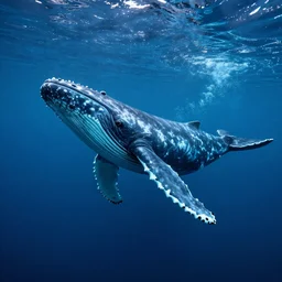 a huge whale with flourescent skin in underwater ocean, epic, cinematic shot, volumetric light, atmosphere