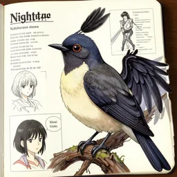character study of a nightingale bird, character sheet, manga, pinterest finely detailed perfect art, gapmoe yandere grimdark, trending on pixiv fanbox, painted by greg rutkowski makoto shinkai takashi takeuchi studio ghibli