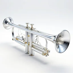 a trumpet entirely made out of clear glass high detail
