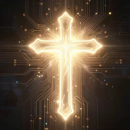 sign of the cross, glowing, fantasy, circuitry, explosion, dramatic, intricate, elegant, highly detailed, digital painting, artstation, concept art, smooth, sharp focus, illustration, art by gustave dore, octane render