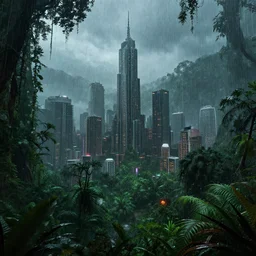 a cyberpunk city in a rainforest, highly detailed digital art
