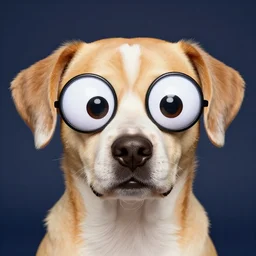 a portrait of a dog with large cartoon eyes in the style of lisa frank