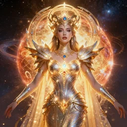 portrait of the powerful queen of the solar system in the style of charlie bowater and in the style of michael whelan. glowing, ornate and intricate, stunning, dynamic lighting, intricate and detailed.