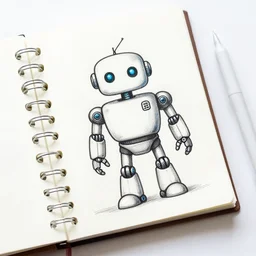 a draw of a robot drawing on an agenda
