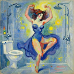 beautiful female dancing in the shower in style of vasily kandinsky