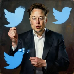 A dramatic renaissance painting of Elon Musk buying Twitter