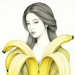 the portrait of an absurdly beautiful, graceful, elegant woman made of bananas and petals, an ultrafine detailed illustration by kim jung gi, irakli nadar, intricate linework, bright colors, final fantasy, behance contest winner, angular, unreal engine 5 highly rendered, global illumination, radiant light, detailed and intricate environment