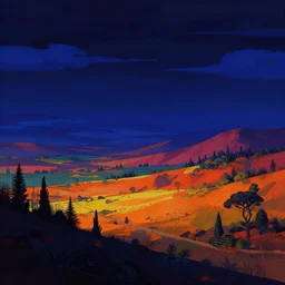 Sci-Fi dark high contrast nighttime colorful wallpaper of a beautiful landscape art by Donato Giancola and Bayard Wu, digital art, trending on artstation, 4k
