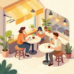 editorial illustration of isometric sunny cafe coffee mads berg christopher balaskas