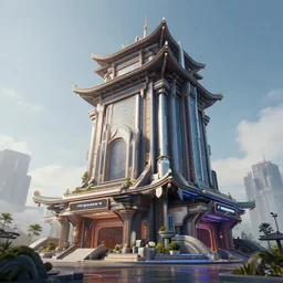 futuristic cyberpunk chinese building, 3 d render, artstation