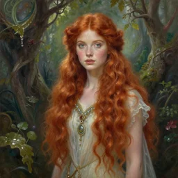 a painting of a very beautiful irish red haired fairy by ross tran, highly detailed, fantasy, radiant lighting, intricate environment, nature