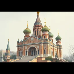cathedral in russian revival architecture style. highly detailed, digital painting, watercolor, soviet realism, engraving, artstation, concept art, smooth, sharp focus, vivid grunge, manga, illustration, unreal engine 5, 8 k, art by bilibin and kuvshinov and malevich and mucha