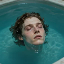 you could call solari a surrealist before his time. extraordinary depiction of his subject. chilling mythos where a head floats in an enclosed pool. trending on artstation. criterion film collection still frame. 4 k resolution. highly detailed. realistic