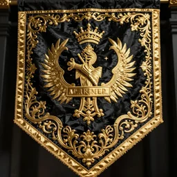 black and gold baroque detailed filigree banner warhammer concept art, close up details