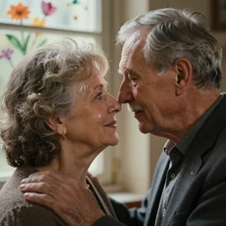 old beautiful photograph in academic style of couple in love by the decorated window. close up. beautiful lighting. flowers. clear face. subsurface scattering shiny skin. 4 k post - processing, trending in art station, cg society, highly detailed, 5 k extremely detailed, 3 d. cinematic scene. sharp image.
